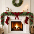 Christmas Decor - 6FT Norfolk Pine Garland with Ribbon Bows Red Velvet