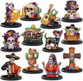 Leinuosen 12 Pcs Day of the Dead Table Decor Skull Wooden Tiered Tray Decor Dia De Muertos Centerpiece Guitar Cactus Sombreros Wooden Sign Day of the Dead Table Decorations for Home Kitchen