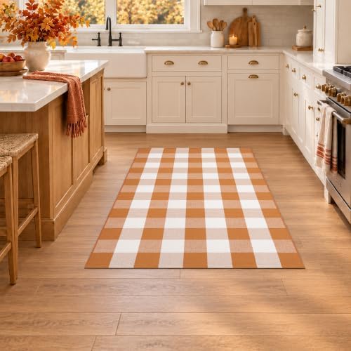 Caramel Buffalo Plaid Rug 3 x 5 for Front Porch Entryway