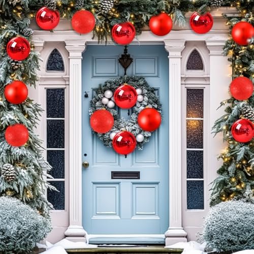 Jenaai 12 Pack Large Christmas Ball Ornaments Set, Big Shatterproof Christmas Tree Decorations, Matte, Glossy, Glitter Bauble for Xmas Holiday Party Indoor Outdoor(6 Inch,Red)