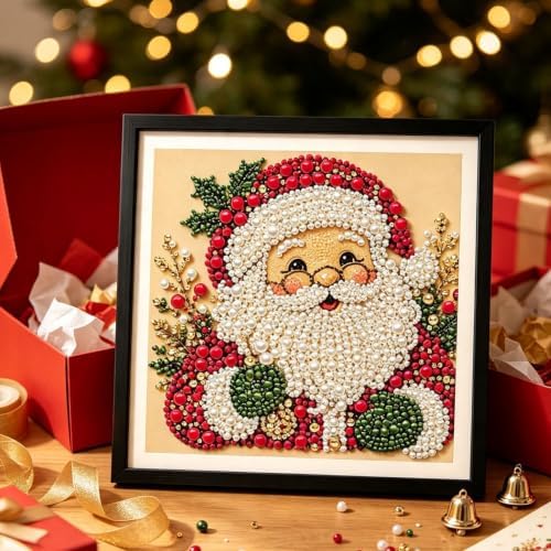 DIY Christmas Pearl Diamond Painting Art Kit Gifts Adults with Frame