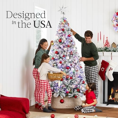 Best Choice Products Pre-Lit Artificial Christmas Tree 6ft Snow Flocked Pine Tree, 2-in-1 White and Multicolor LED Lights, Full Snowy Appearance