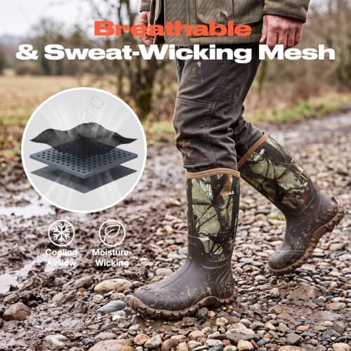 HISEA Men's Rain Boots Neoprene Rubber Boots Waterproof Insulated Mud Boots