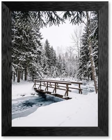 Framed Winter Bridge Canvas Wall Art, Rustic, Black Frame Inch 12x16