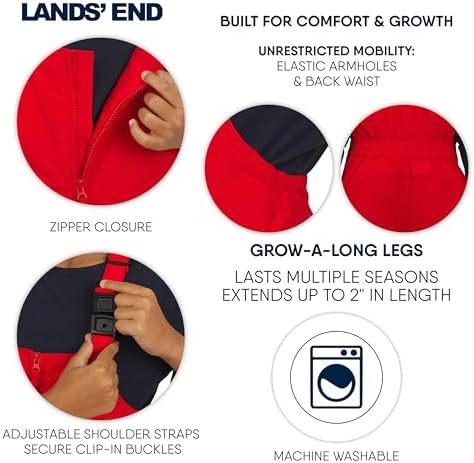 Lands' End Unisex Kids Squall Waterproof Adjustable Insulated Iron Knee Snow Bib Overalls