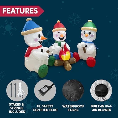 Joiedomi 6 FT Long Christmas Inflatable Snowman with Campfire, 3 Pack Small Snowman with Built-in LEDs Christmas Blow Up Yard Decoration with Light for Xmas Party Outdoor, Garden, Lawn Winter Decor