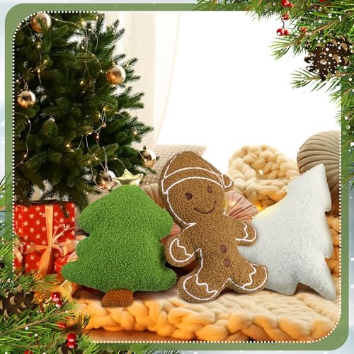 Konohan 3 Pcs Christmas Gingerbread Pillows Green Vintage Tree Man Plush