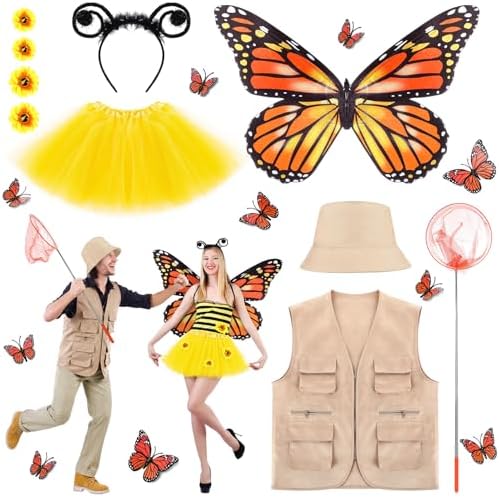 2 Set Butterfly Catcher Couple Costume Matching Halloween Outfits