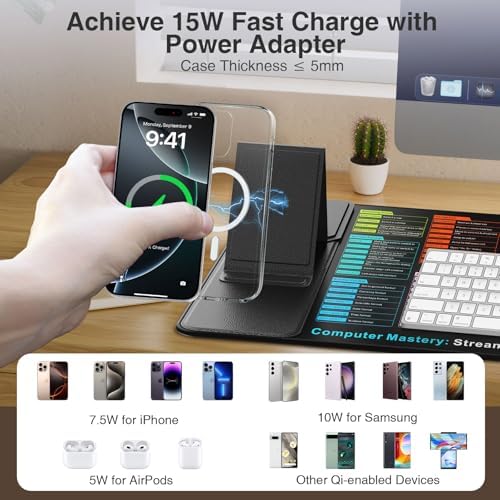 Wireless Charging Mouse Pad with Foldable Phone Holder, 31.5"x15.8" in