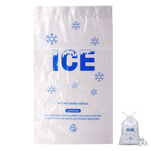 100 PACK 10 lb. Plastic Drawstring Ice Bags 12" x 21" Heavy-Duty | Ice Bags with Plastic Draw String (2mil Thickness)