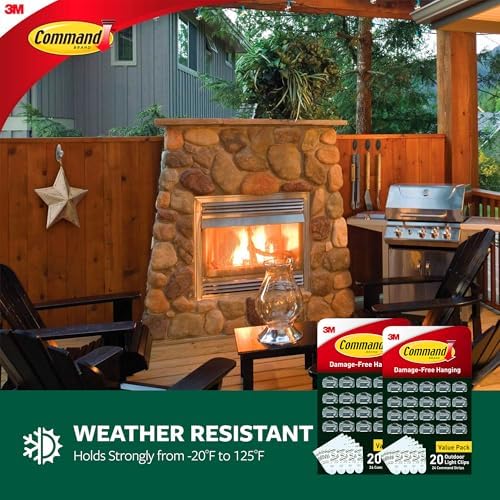 Command Outdoor Light Clips, 40 Clear and 48 Strips, Damage Free Hanging with Weather Resistant Strips, Wall Clips for Hanging Outdoor Lights and Cable Management
