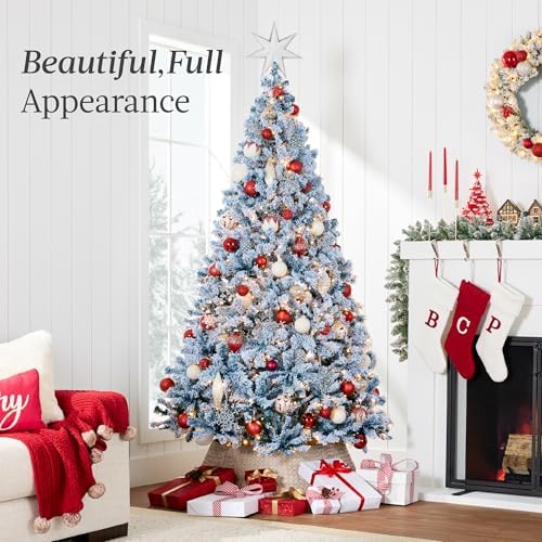Best Choice Products Pre-Lit Ice Blue Christmas Tree, 7.5ft Artificial Flocked Full Fir Tree, Holiday Decoration w/ 550 Lights, 1,346 Branch Tips