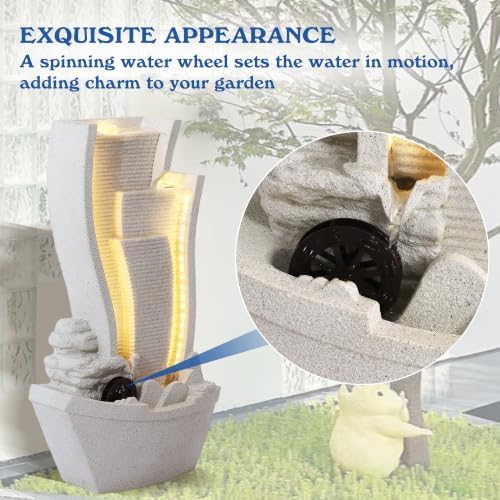 Garden Water Fountain Outdoor, Waterfalls Fountains with LED Light
