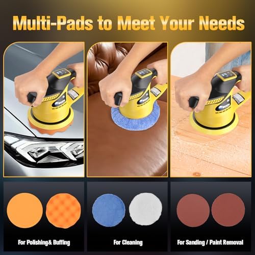 Brushless Cordless Car Buffer Polisher Kit Compatible with Dewalt 20V Battery Dual Action Random Orbital Polishing with 6-Speed for Auto Detailing, Waxing & Paint Correction（NOT Include Battery)