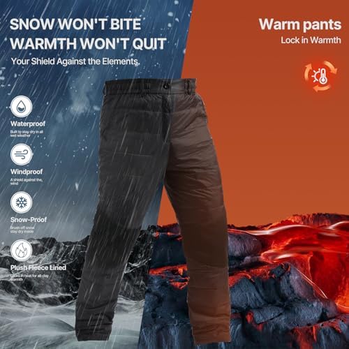 Men's Winter Warm Puffer Pants Windproof Loose Utility Insulated Snow Ski Trousers for Outdoor Activities