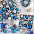 Lunmon 64 Pcs Blue and Silver Christmas Balls Ornaments Glitter Xmas Bulbs