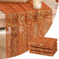 Artoid Mode 3PCS Caramel Gauze Gold Table Runner 120 Inch 10FT, Glitter Metallic Foil Sheer Dining Wedding Anniversary Holiday Table Decor for Home Party