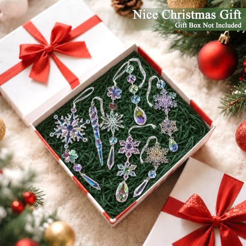 Crystal Christmas Tree Ornaments, 18pcs Iridescent Acrylic Snowflake Icicle