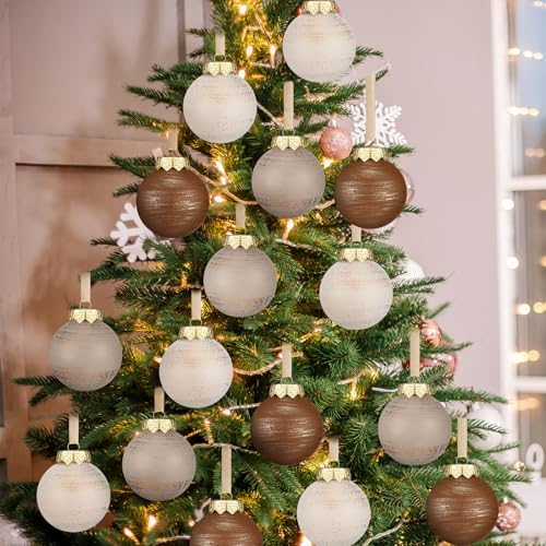 Yunlly 12 Pcs Neutral Christmas Ornament, Brown Ivory Beige, 3.15''