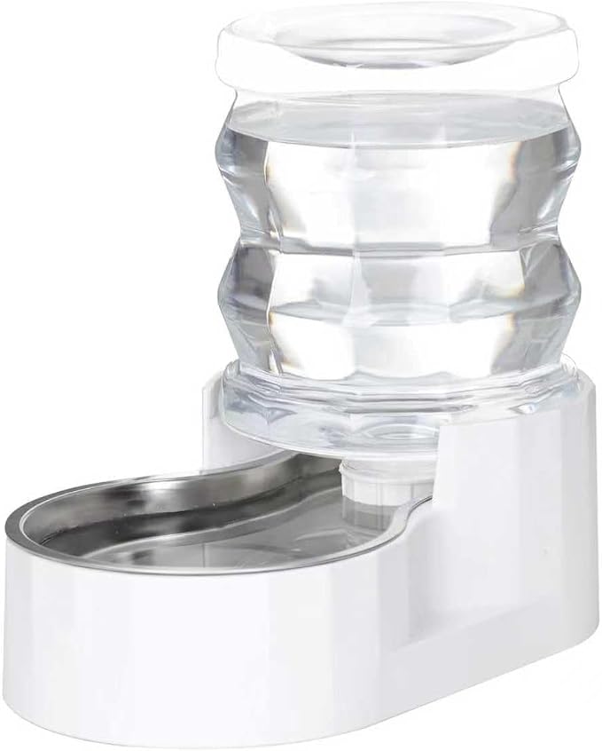 RIZZARI 4L Cat Water Dispenser – Stainless Steel, White, Gravity Fed | No Power Needed, Non-Slip Base, Easy-Clean, for Cats & Small Dogs, for Kitchen/Bedroom