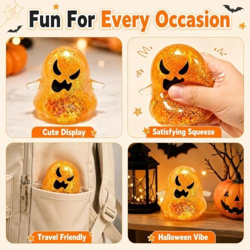 5 Pack Halloween Spooky Super Soft Stress Balls | Squishy Sensory Squeeze Toy Relief Fidget Gift for Women Men Horror Holiday & Birthday Gift Party Favor(#1)