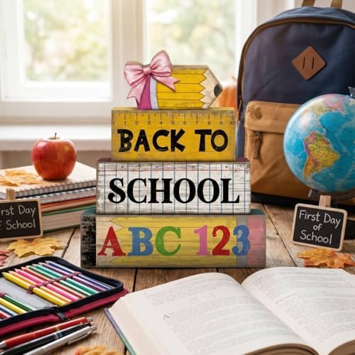 Lineshading 4 Pcs Back To School Table Decorations Wooden Pencil Blocks