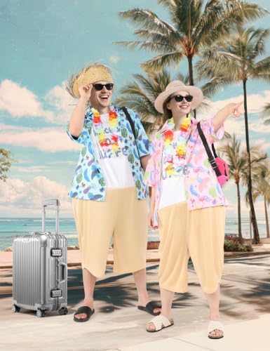 12PCS Tacky Tourist Costume Couples Hawaiian Funny Adult Halloween Set
