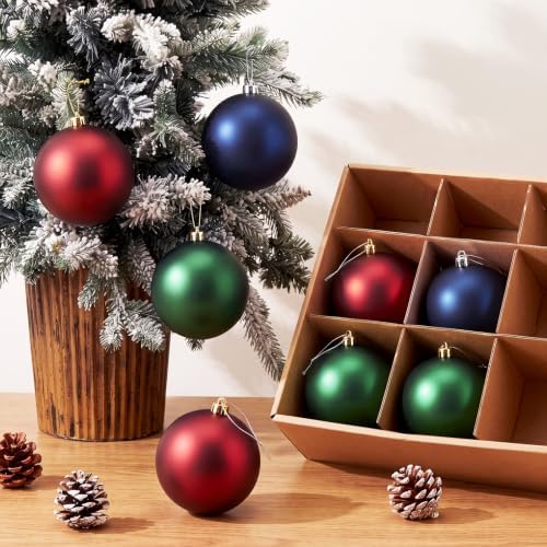 Wettarn 8 Pcs 6" Red Green Blue Christmas Tree Plastic Ball Ornaments