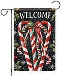 Christmas Garden Flag Candy Cane Flag Welcome Holiday Yard Banner 12x18 Inch Double Sided Winter Xmas Outdoor Lawn Decoration Seasonal House Porch Patio Decor for Farmhouse Outside