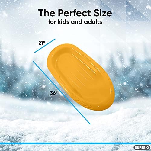 Superio Toboggan Snow Sleds for Kids and Adults, 2 Pack Heavy Duty Plastic Sliders with Handles and Hole for Pull Ropes- Kid and Adult Winter Fun