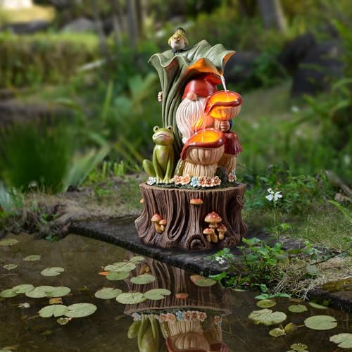 Kalona Outdoor Water Fountain, Gnome Tree Stump Waterfall with LED Lights