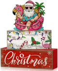 Lineshading 4 Pcs Christmas in July Table Decor Summer Santa Wooden Signs