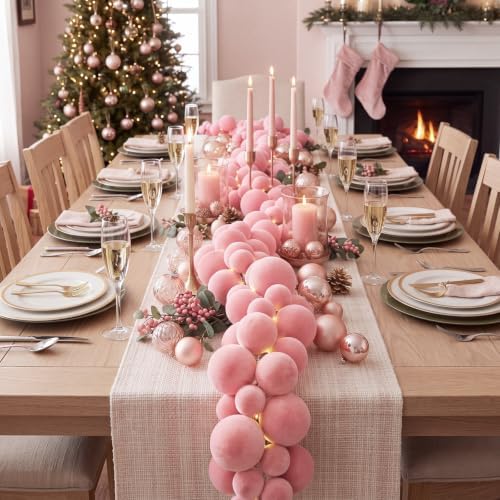 Thiccywoov 9 ft Velvet Christmas Ball Garland Ornament, Pink