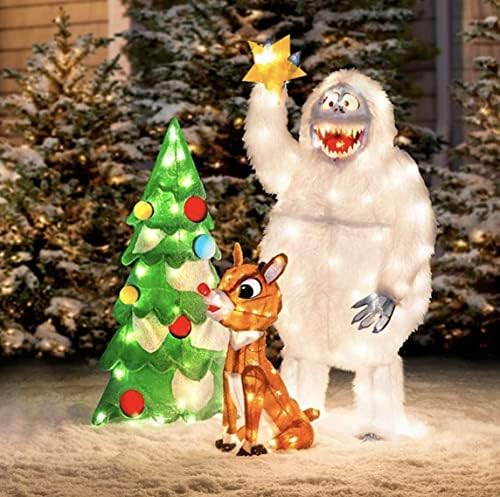 5 pc Pre Lit Rudolph The Red Nosed Reindeer Bumble Tree Hermey and Yukon Cornelius Outdoor Christmas Tinsel Display Yard