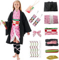Girls Kimono Costume Girls Cosplay Costumes Cloak Outfits Set Halloween Pink Uniform with Accessories