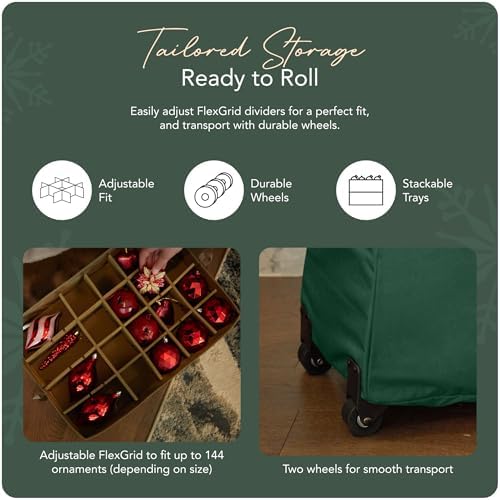 Covermates Rolling Adjustable Ornament Storage Bag, 19.25"W x 13"D x 18.5"H