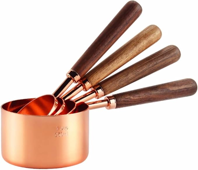 Healeved Measuring Spoon and Cup Set and Stainless Steel Construction 8pcs with Walnut Handle Double Graduated Units, Easy to Use and Clean, for Cooking and Baking