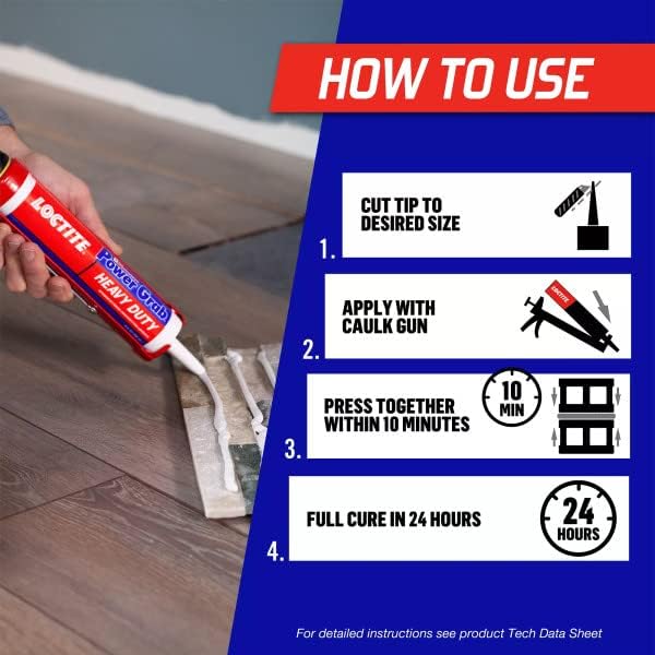 Loctite Power Grab Express Heavy Duty Construction Adhesive, 9 fl oz Cartridge, 12 Pack - Versatile Construction Glue for Cement, Tile, Wall & More