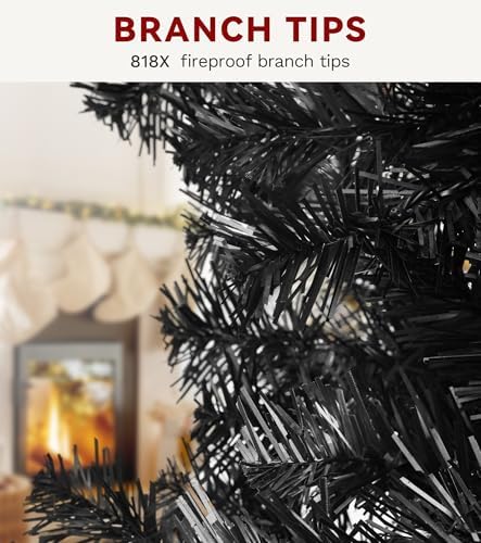 DWVO 6ft Artificial Black Halloween Christmas Tree, 818 Tips