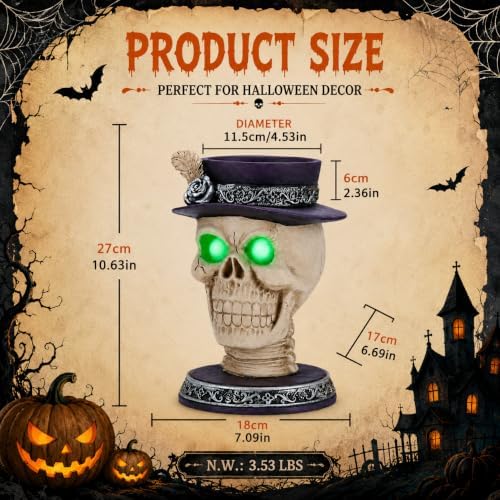 Halloween Skeleton Candy Bowl with Glowing Eyes, Batteries Included
