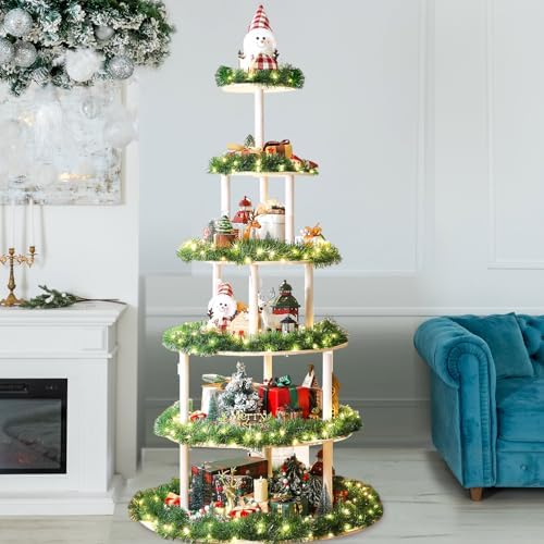 Barydat 6 Tier 71 Inch Christmas Tree Bookshelf, Village Display Stand