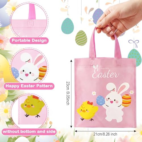 Sweetude 120 Pcs Easter Tote Bags Bulk with Handles Bunny Reusable Party Non Woven Treats Goodie Bags for Easter Party Supplies (Egg)