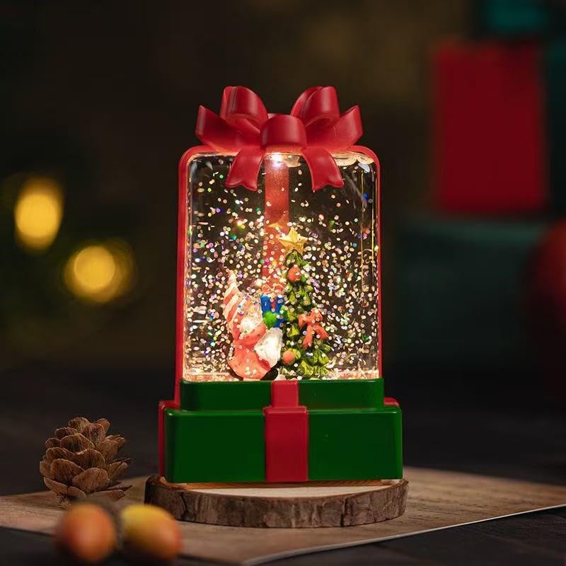 Christmas Snow Globe Lantern，Gift‑Box Santa Xmas Tree