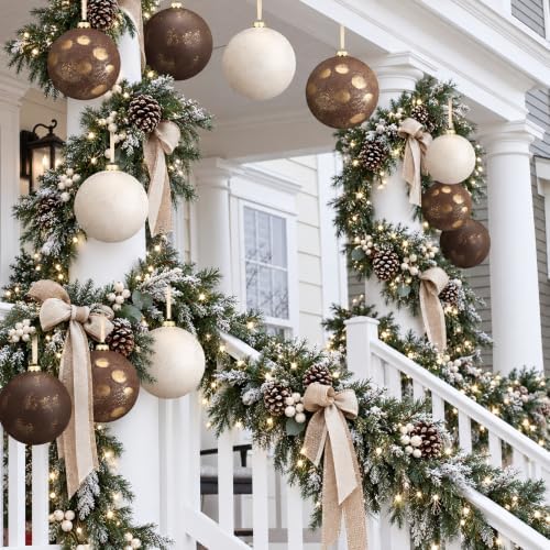6 Pcs 6'' Large Neutral Christmas Ball Ornaments Brown Beige Tan