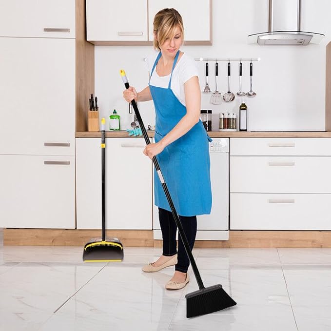 TreeLen Broom with Dustpan Combo Set,Stand up Dust Pans with Long Handle 40"/52" Broom and Dustpan Set for Home Kitchen Shop Indoor Commercial Heady Duty Upright Lobby Dustpan