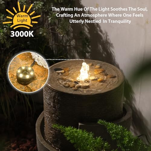 Sunlinua 18H Modern Outdoor Water Fountain with Led Lights Tiered Cascading Waterfall Feature with Quiet Pump Floor Water Fountain for Patio Garden Backyard Decking Home and Indoor Décor Brown Brown