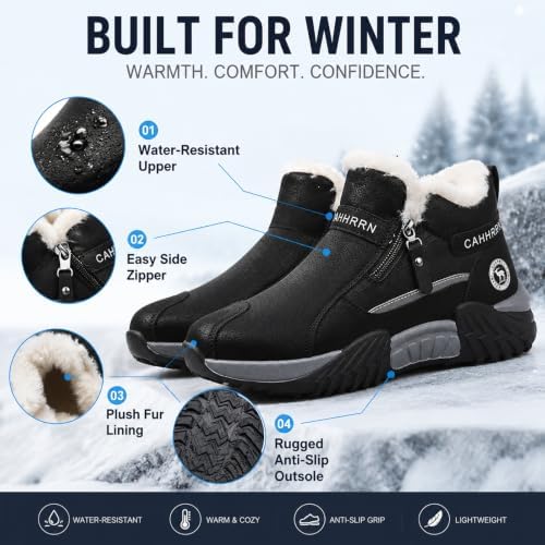 Men's Winter Warm Snow Boots Waterproof Zip‑Up Fur‑Lined Ankle Booties Anti‑Slip Outdoor Footwear for Hiking Commute & Daily Leisure