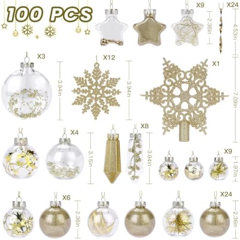 SHareconn 100PCS Christmas Tree Ornaments Clear Set, Gold