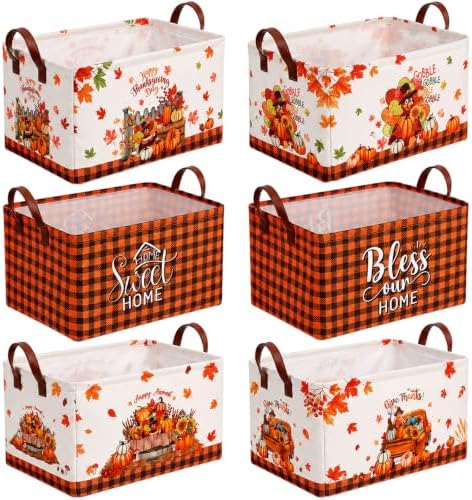 CHENGU 6 Pack Fall Storage Bins Thanksgiving Turkey Pumpkin Baskets Gift