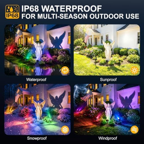 Solar Spot Lights Outdoor Waterproof,10Modes RGB Halloween Spotlights 6Pack